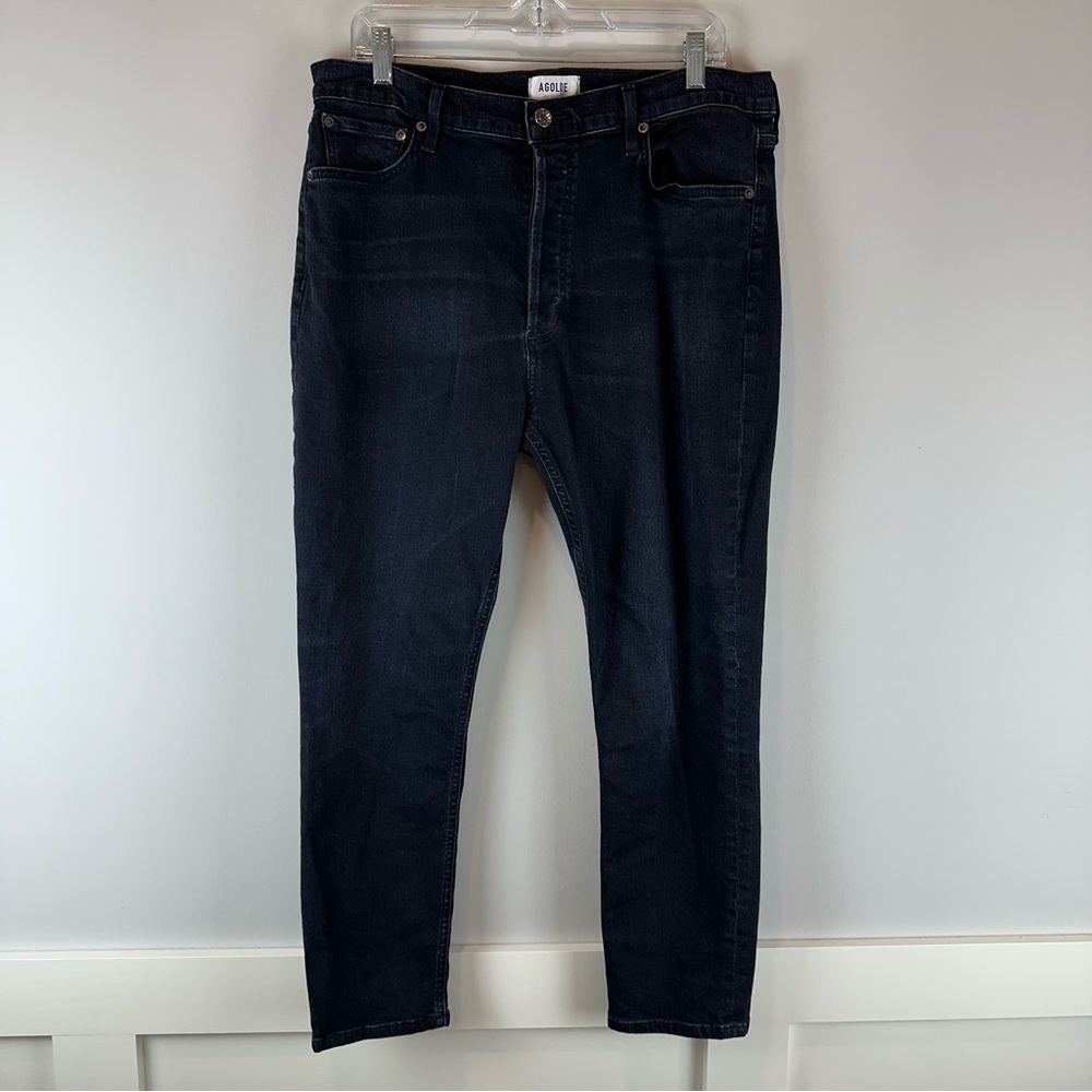 Agolde Black Spirit Button Fly Nico High Rise Cropped Skinny Slim Jeans Size 32